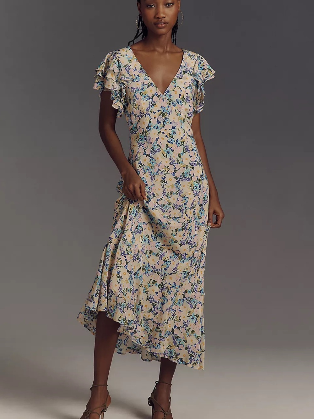 ASTR The Label Celestine flutter sleeve multicolor floral midi dress medium